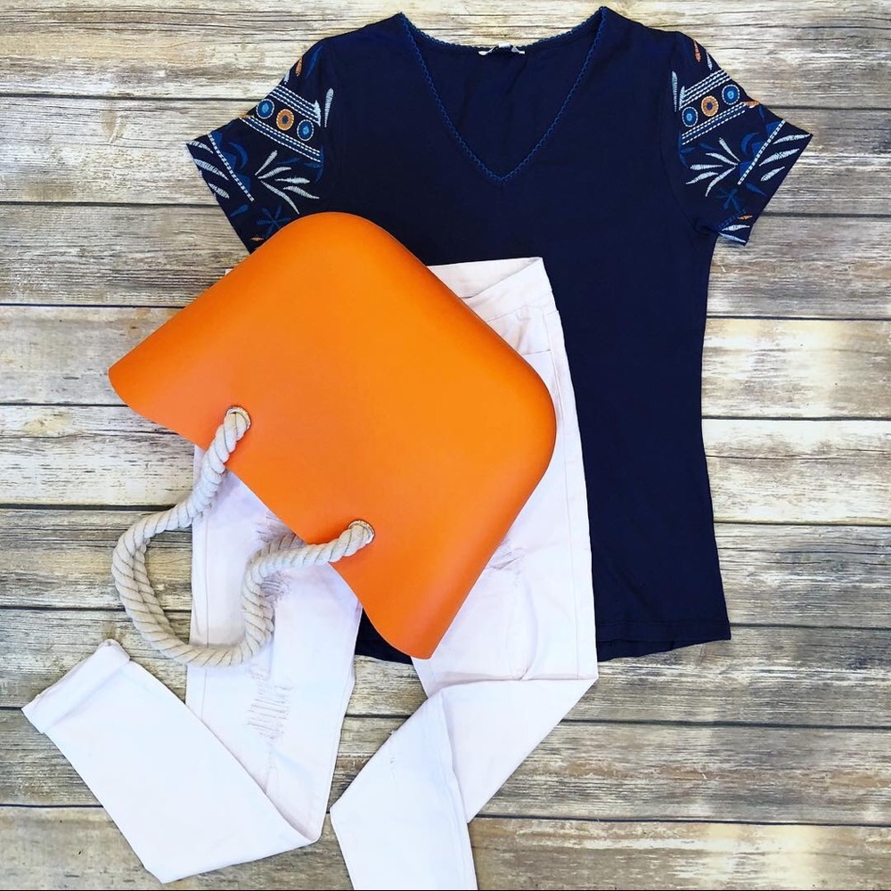 Orange Rope Handle Tote Bag | Waterproof Beach Tote | Zip Top | NWOT